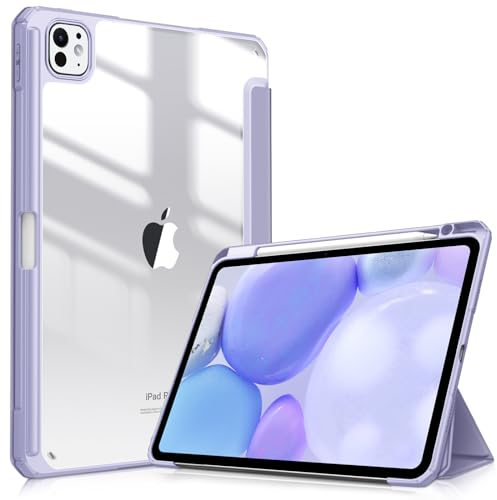 FINTIE Funda para iPad Pro 11 Pulgadas (M4) 2024 con Lápiz Holder - Delgada Ligera Transparente Carcasa Trasera con Borde de TPU Suave, Lila Morada