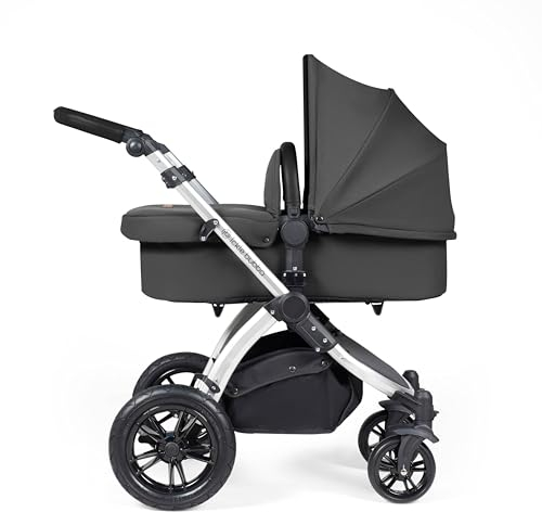 Ickle Bubba Stomp Luxe Kinderwagen & i-Size Cirrus Autositz & ISOFIX Basis - Von Geburt an bis 22kg ca. 4 Jahre*, geländegängig, inkl. Regenschutz, Fußsack, Schürze (Anthrazitgrau)