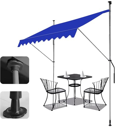LLZJDDPLY Klemmmarkise Höhenverstellbar Balkon Markise mit Handkurbel UV-beständig & Wetterfest Breite Sonnenschutzrollo Außen Terrase Seitenwand ohne Bohren(Color:Blue,Size:400x180cm/157x70.8in)