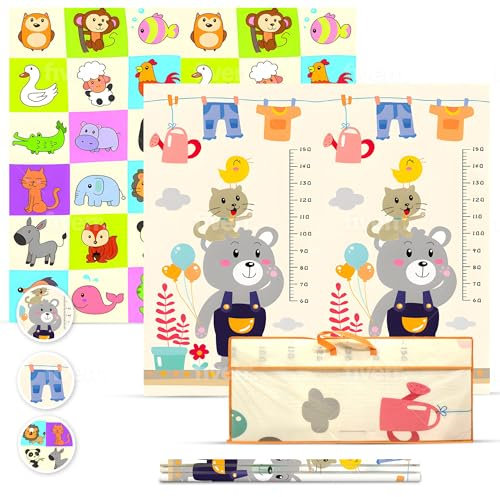 Babybaipro - Alfombra Bebe Acolchada Plegable 200x180x1 cm, Con Bolsa Transporte Reversible XPE, Impermeable, no tóxica Tapete juegos actividades regalo niña-niño cumpleaños navidad Baby PlayMat