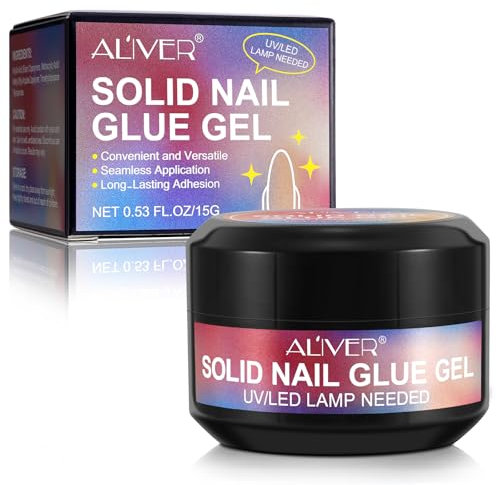 Solid Nail Glue Gel, Nail Tips Glue Gel, Acrylic Nails Glue Extra Strong Gel Nail False Nail Glue UV Nail Glue for Beginners Nail Art Home DIY, Long Lasting, 15g