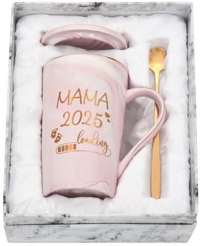 Joymaking Tasse à café cadeau de grossesse pour les femmes enceintes - Mama Loading 2025 - Cadeau maman future pour femmes enceintes, 400 ml rose