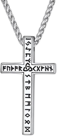 Supcare Halskette Männer Kette Herren mit Luhn Rune Kreuz Anhänger Kreuzkette Wikinger Kettenanhänger Edelstahl Rune Amulett Glücksbringer Kette mit Kreuz Silber Viking Kreuzanhänger Modeschmuck