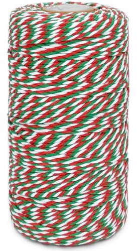 Christmas Twine String Green Red and White Baker String, 2mm,100m, Cotton Twine for Gift Wrapping DIY Crafts Home Decoration Gardening