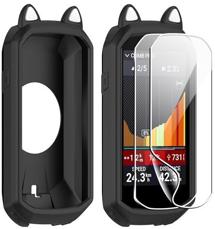zZjoOoj Silikon Hülle Compatible with Garmin Edge 1050 Case, 2 Pieces Screen Protector Protective Film for Garmin Edge 1050 Soft TPU Film, Shockproof Protective Case (Black)