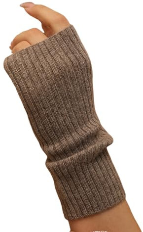 Prettystern Rippstrick Damen Kaschmir Pulswärmer leichte HandStulpen Halb-Hanschuhe cashmere pulse warmers Braun Kamelbraun