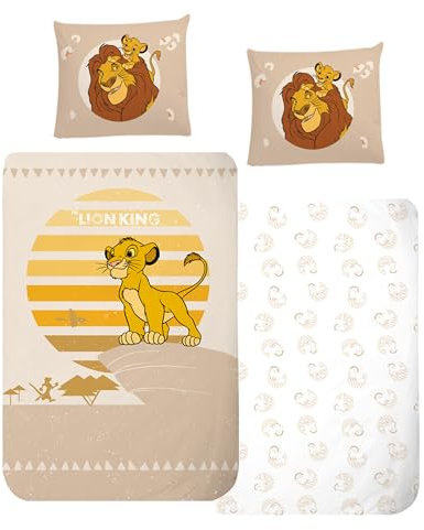 König der Löwen Bettwäsche 135x200 Flanell, Biber Mädchen, Jungen, kuschelig weich für Winter, 1x Kissenbezug 80x80 + Bettbezug 135x200, 100% Baumwolle Mufasa & Simba