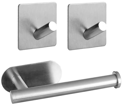 3 Piezas Soporte Portarrollos Papel Higienico Adhesivo, Portarollos Papel Higienico de Acero Inoxidable, Accesorios Baño Plata, Toalleros de Baño sin Taladro para Aseo Cocina, Cuarto de Baño