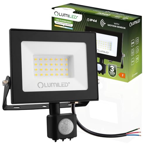 Lumiled LED Strahler 30W Superhell Außenstrahler 2700Lm LED Fluter Strahler für Außen IP44 Wasserdicht 4000K Neutralweiß Scheinwerfer Flutlichter schwarz Flutlichtstrahler Bewegungssensor