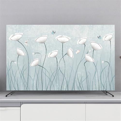 Treer Copertura Antipolvere per TV, Copertura Schermo Tessuto di Elastico Universale Protettori Schermo per Televisori per 32-80 Pollici Interni TV/PC Copertu (40-43 Pollici,Fiore bianco)
