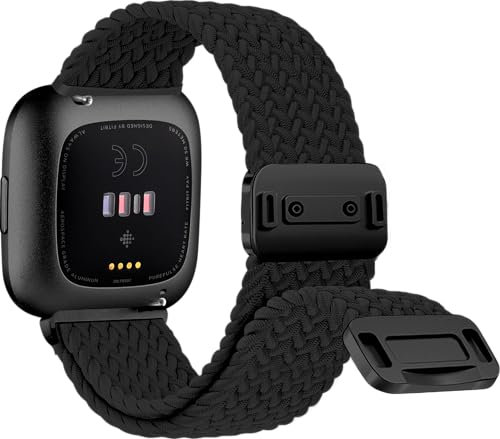 chinbersky Geflochtenes Armband Kompatibel mit Fitbit Versa 2/Versa/Versa Lite/SE, Sport Loop Design, Schwarz, Nylon, Unisex, 1 Stück