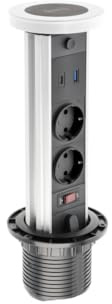 GTV Einbautischsteckdose CAMINO 80mm, 2x Schuko, USB-A+C, Induktionsladung 10W, 1,5m Kabel, Weiß - ideal für Büro, Konferenzräume und Home Office