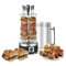 Horno giratorio vertical mejorado para encimera - máquina de shawarma asador, máquina de kebab, carcasa de acero inoxidable con puerta resistente al calor, incluye 5 pinchos y 5 vasos de recolección