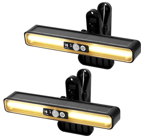 Solarlampen für Außen, 2 Stück Clip-on Solarleuchte mit Bewegungsmelder, 3 Modi LED Solarleuchten mit 36 LEDs, 2 Montagearten Solar Light für Zaun Garage Camping Einfahrt-Warmes licht