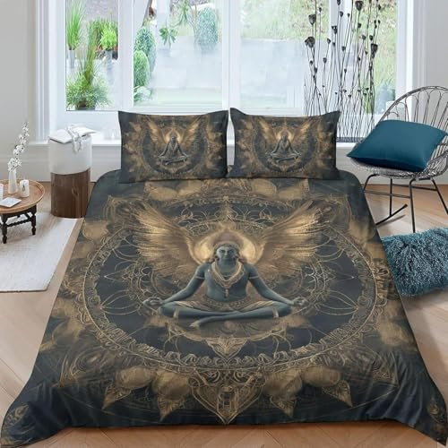 Bettwäsche 135X200 cm, Bettbezug Set Und 2 Kissenbezug 80X80Cm, Buddha-Statue Bettwäsche Set Aus Hypoallergen Mikrofaser, 3D Bettwäsche, 100% Mikrofaser - Anti-Fading Pflegeleicht -816T400S498H