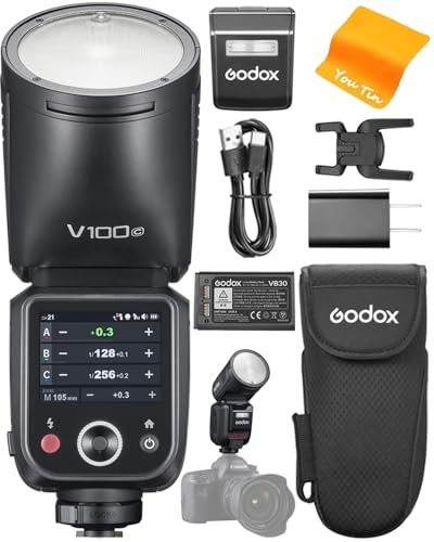 Godox V100-C V100C E-TTL II Flash pour Appareil Photo Canon,100 W, avec Écran OLED et SU-1, 2,4 G HSS 1/8000s Li-ION 7,2 V/2980 mAh, Godox V100C pour Appareils Photo Canon