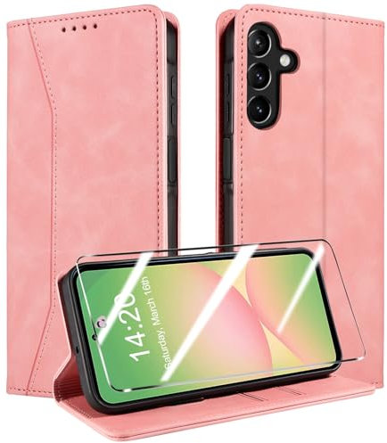 QHOHQ Cover per Samsung Galaxy A56 / A36 5G + Pellicola Prottetiva, [RFID Shieldon], Libro Custodia Portafoglio Premium Pelle PU, [Slot Scheda], Chiusura Magnetico Aletta Antiurto Case - Rosa