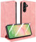 QHOHQ Handyhülle für Samsung Galaxy A56 / A36 5G Hülle mit Panzer Glas, Premium Leder Schutzhülle, [RFID Blockierung], Magnet Klappbar Flip Case Tasche, Multifunktional, Stoßfest-Rosa