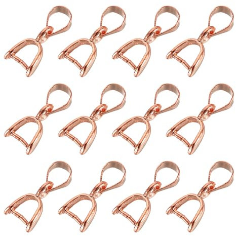 sourcing map 12Pcs Sterling Silver Bail Pinch Bail, 5mmx15mm Alloy Clip Clasps Clip Pendant Bail Connector Jewelry Findings for Bracelets Necklaces Making, Rose Gold