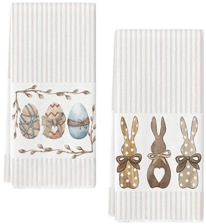 YEWCEP 2 Stück Ostergeschirr,Mode Streifen,Ostereier Ostern Küchentücher Geschirrtücher,Saisonal Frühling Küche Tisch Dekoration Drinnen Urlaub Party Dekor 60x40cm