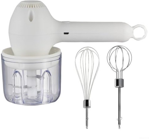 HomeVortex Electric Handheld Mixer (1x Electric Handheld Mixer +2x Mixing Heads +1x Mixing Cup +1x USB cable) with Cordless Design To Simplify Your Cooking Experience(White)