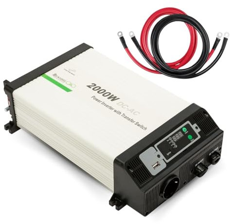 Inversor 12V 220V 2000W Onda Pura Moscatelli con Pantalla LCD – Inverter Solar Inteligente para Autocaravana, Barco, Aire Acondicionado 12V