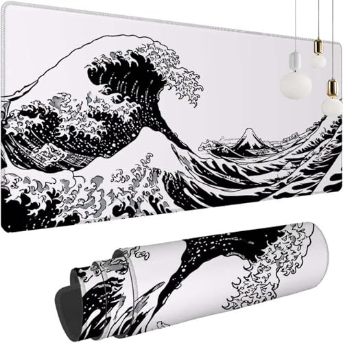 Groß Gaming Mauspad Schwarz Wellen, Mousepad XXL 600x300x3mm, Tischunterlage Large Size, Stabiler Halt auf glatten Oberflächen, Verbessert Präzision und Geschwindigkeit für Office Zimmer Deko Z-181