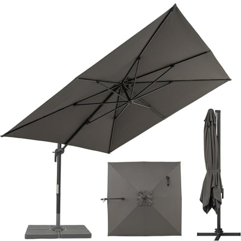 RELAX4LIFE Parasol Déporté Rectangulaire 3x3 M, Parasol de Jardin Extérieur nclinable et Rotative 360° par Pédale avec 8 Baleines Base Croisée, Résistant aux Intempéries pour Plage Jardin