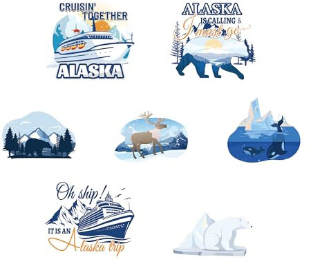 Alaska Cruise Door Magnets Decorations - 7 Pcs Alaska Trip Cruise Ship Door Magnet Stickers Stateroom Magnetic Decal For Sea Navigation Carnival Party Cruise Essentials Cabin Refrigerator Decor