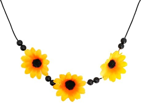 Chaks - Sonnenblumen Kette, 70er Jahre Hippie Kostüm Schmuck | Halsschmuck mit Sonnenblumen Design, Hippie Accessoire für Karneval, Mottoparty und Festival
