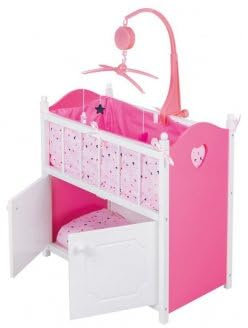 Lit pour poupée en Bois avec Rangement 51,5x30x90cm - lit Armoire Blanc Rose Poupon - Mobile Musical + Parure Inclus - Jouet Accessoire mobilier + 1 Carte
