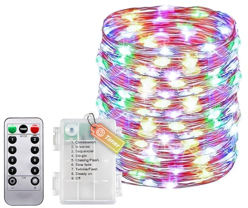 Molicar Lichterkette Draht Mit Timer Und Fernbedienung, Kleine Lichterkette Innen Mit Batterie, 20M 200LEDs IP65 Wasserdicht Ohne Batterien Für Schlafzimmer Hochzeit Weihnachten Party Dekoration