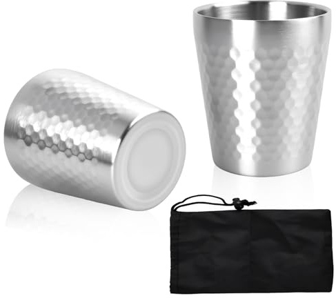 QINGZY Bicchieri in Acciaio Inossidabile 300ml, 2 Pezzi Tazze In Metallo Riutilizzabile, Tazza in Acciaio Inox, doppia parete Bicchieri Impilabili Campeggio Bicchiere per Birra, Succo, Acqua