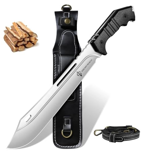 Dream Reach Großes Outdoor Messer - Machete mit Rückentrag Scheide | D2-Stahl, Rückentrag Scheide, Full Tang Survival Messer feststehend für Camping, Wandern, Geschenke für Männer Papa
