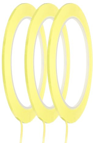QUARKZMAN 2mmx66m Feine Linien Klebeband Hellgelb, 3 Rollen PET Klebestreifen Selbstklebend Dünnes Zierstreifen Whiteboard Klebeband Wasserdicht Gitter Markierungsband für Büro Haushalt