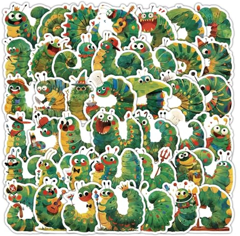 Bric Dodo 50 Stück Raupen Aufkleber Auto Laptop Telefon Gitarre Skateboard Motorrad Fahrrad Caterpillar Stickers Set Vinyl Wasserdicht Aesthetic Aufkleber für Jugendliche Kinder Erwachsene