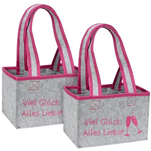 Smlper 2 Stück Flaschenträger,Flaschentasche,6 Fächer Tragetasche,Filz Flaschen Tasche Wiederverwendbar Männerhandtasche für Bierflaschen Weinflasche Getränketasche,Dunkelgrau,27x17x27cm