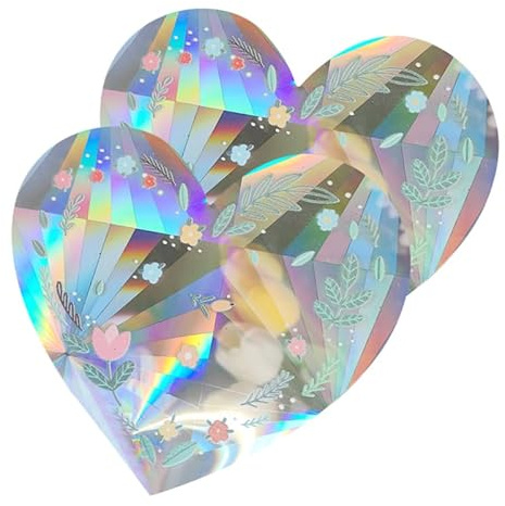 OUNONA Herzförmiger Prisma-Fensteraufkleber Selbstklebend Pvc 2 Stück | Self-Adhesive Pvc, 2-piece Prism Stickers, 12.70X12.70X0.10 cm size, Decorative Glass Decal