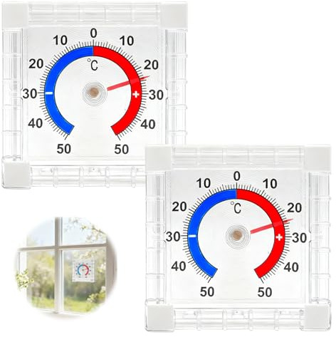 UOCAI 2 Pezzi Termometro da Finestra Autoadesivo – Termometro Interno Ambiente Esterno Analogico, Termometri per Frigo da -50 a 50 °C Congelatore, Stazione Meteo per Casa e Giardino