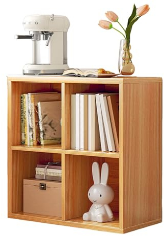 JSLJJBD Bücherregal mit 4 Würfeln Standregal Holzregal mit 6 Fächern freistehendes Büroregal Aktenregal Aufbewahrungsregal Würfelregal für Wohnzimmer Yellow 60cm