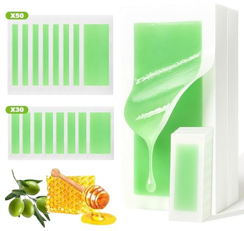 KINDLUME 72 Piezas Bandas Depilatorias, Bandas para Depilación Con Cera, Cera Fría, Formulación Suave, Tiras Depilatorias Cera, para Piernas, Brazos y Zona Bikini, Verde
