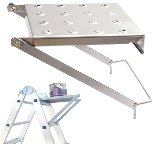 Leiter Tritt Ladder Platform, Arbeitsplattform Leiter Zubehör Edelstahl Einhängetritt Stabiler Arbeitspodest zum Einhängen in Leitern Stehleitern Anlegeleitern Trittfläche Max 150Kg