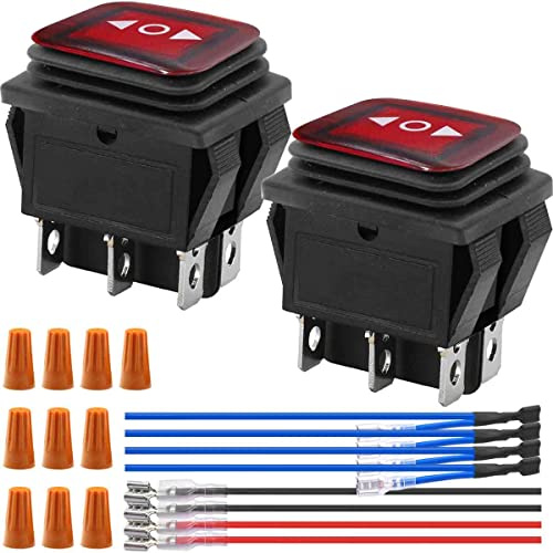 HAAMNING7 Interrupteur à bascule 3 positions 6 broches marche/arrêt/marche momentané Interrupteur inverseur de polarité DC 12V AC 220V DPDT bouton de bateau de voiture, 2 pièces
