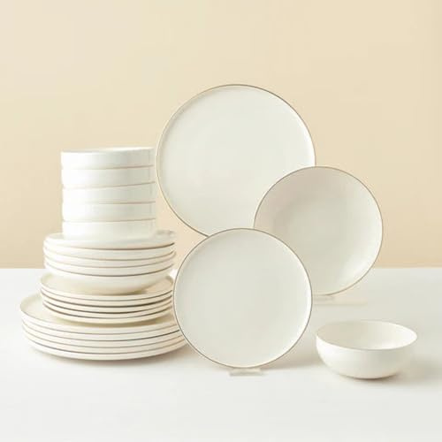 KARACA Stream Bone Meridian Service de table moderne 24 pièces en porcelaine anglaise pour 6 personnes avec assiettes de service, assiettes creuses, assiettes plates et assiettes plates, service de