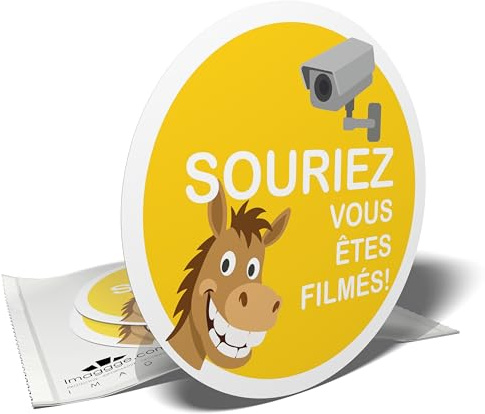Autocollants de signalisation - Caméra de surveillance - Souriez, vous êtes filmés - 3 stickers ronds - 10cm