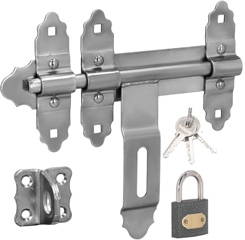 KOTARBAU® Torriegel - 200 mm - Türriegel abschließbar - mit Vorhängeschloss - Gartentor Riegel - Bolzenriegel - Schieberiegel - Schlossriegel - verzinkter Stahl - Retro - Silber