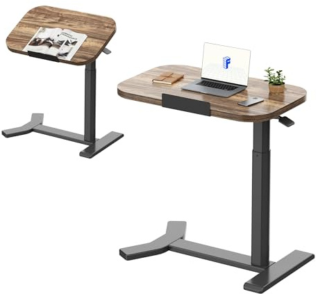 FLEXISPOT Overbed Table with Wheels, Adjustable Height Bedside Table, Rolling Laptop Desk for Bed Sofa, Small Standing Desk 60 x 40 cm, Mobile Computer Cart, H5 Brown