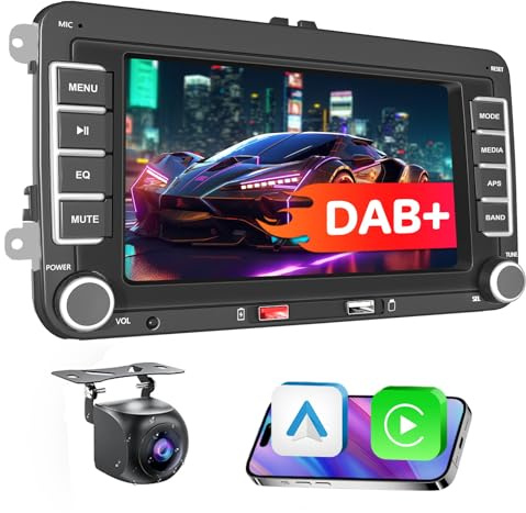 DAB+7 Zoll1280*720 Touch Screen Autoradio für VW Golf 5 Tiguan Touran Passat Polo Skoda Caddy Seat Radio Wireless Carplay Android Auto with SWC ，AM/FM，Rückfahrkamera,Bluetooth,Mirrorlink