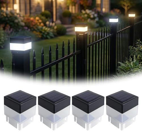 YOFHPT 4 Pack Doppelstabmattenzaun Beleuchtung, 5x5cm Wetterfest Solar Pfostenleuchte, Zaunpfosten Beleuchtung Solar, So-lar Zaunleuchten fr Außen, Pfostenkappe So-lar