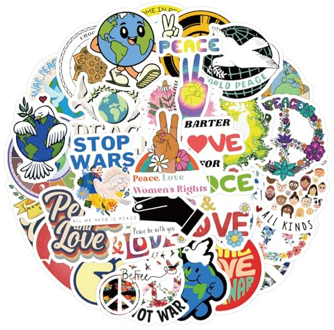 YILZAR 60 Stück Peace & Liebe Aufkleber Set, Weltfrieden Motiv Aufkleber, Wasserdicht & Rückstandslos Entfernbar